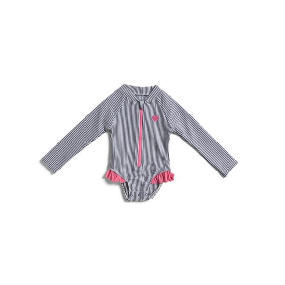 LITTLE ME Blue Toddler Girls Stripe Rash Guard One-piece Swimsuit